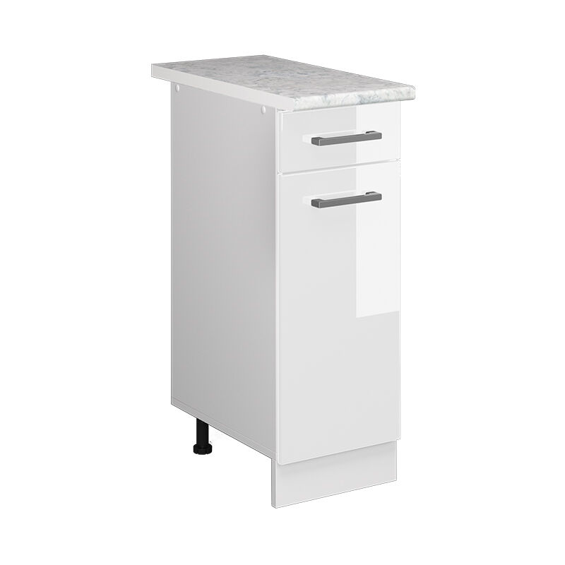 Unterschrank R-line, Weiß Hochglanz, 30 Cm Mit Schublade, Mit Arbeitsplatte Vicco