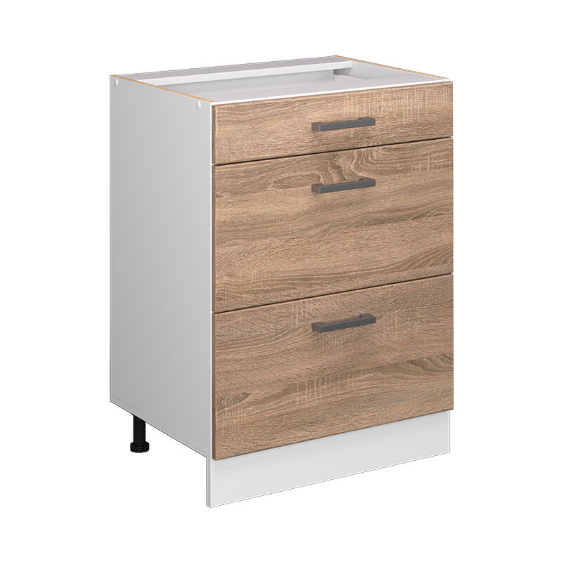 Unterschrank R-line, Sonoma, 60 Cm Mit Schubladen, Ohne Arbeitsplatte Vicco