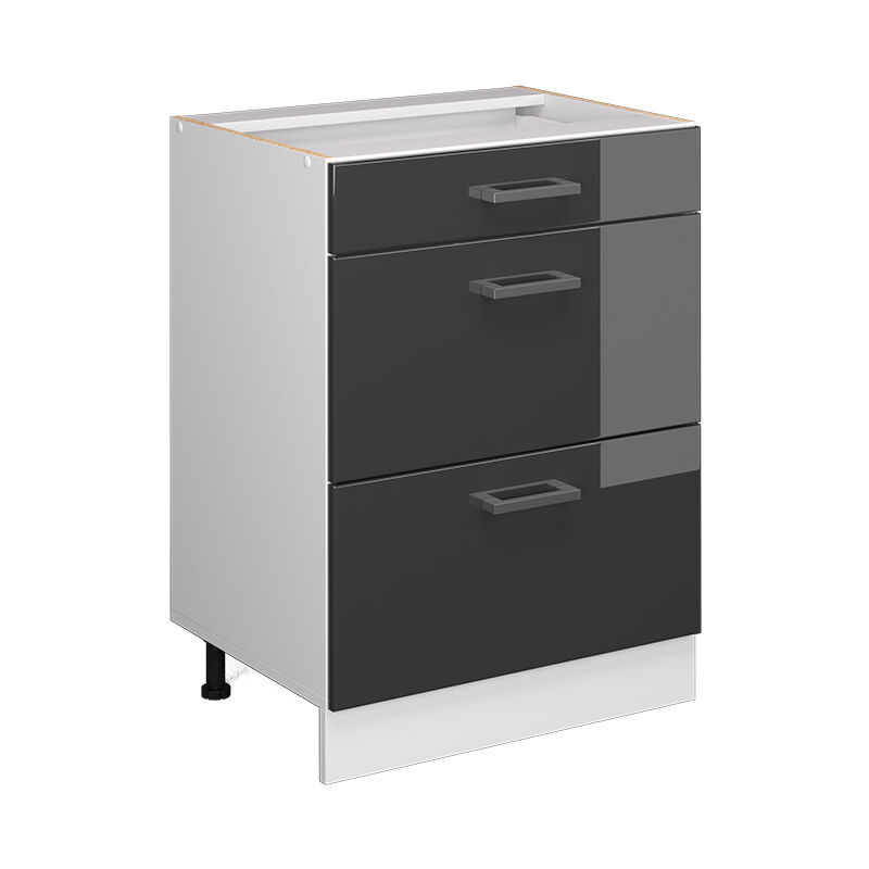 Unterschrank R-line, Anthrazit Hochglanz, 60 Cm Mit Schubladen, Ohne Arbeitsplatte Vicco