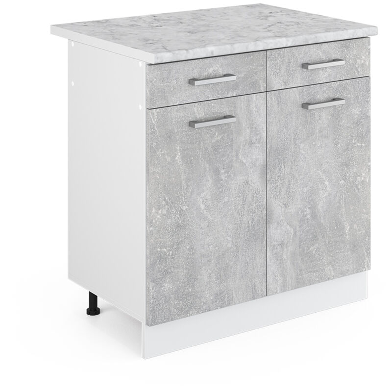 Unterschrank R-line, Beton, 80 Cm Mit Schubladen Und Türen, Mit Arbeitsplatte Vicco