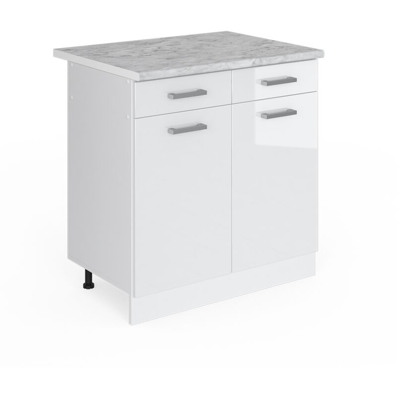 Unterschrank R-line, Weiß Hochglanz, 80 Cm Mit Schubladen Und Türen, Mit Arbeitsplatte Vicco