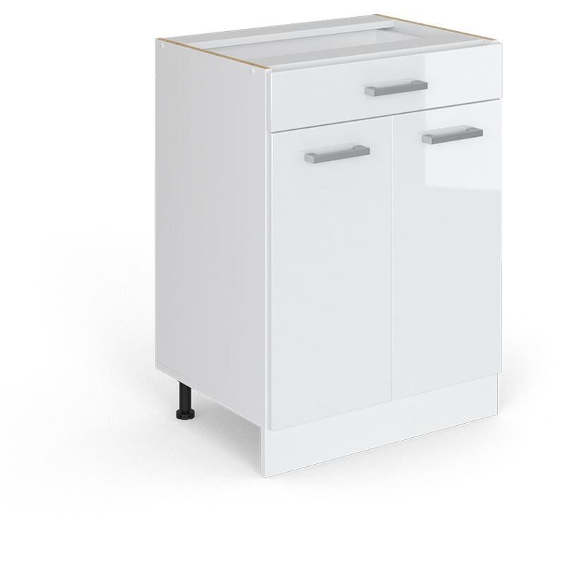 Unterschrank R-line, Weiß Hochglanz, 60 Cm Mit Schubladen, Ohne Arbeitsplatte Vicco