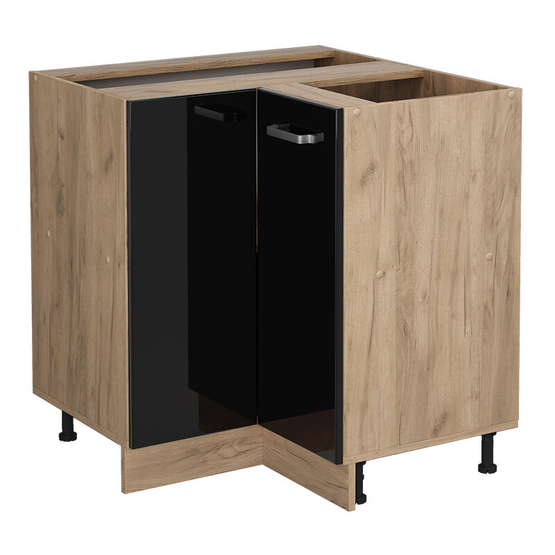Vicco - Eckunterschrank R-line, Schwarz Hochglanz, 75.6 Cm Ohne Arbeitsplatte
