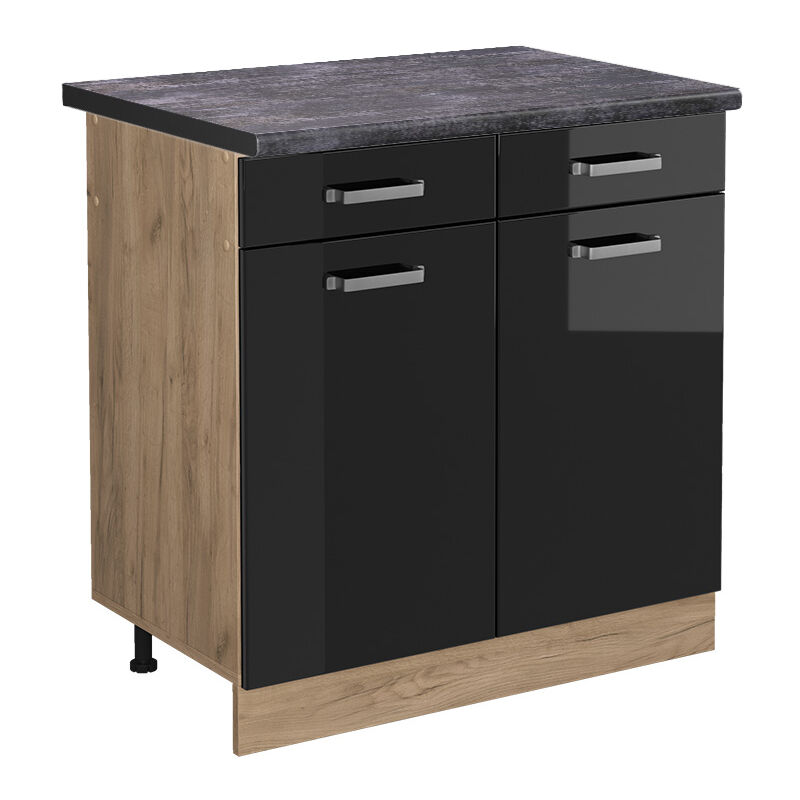 Küchenunterschrank R-line, Schwarz Hochglanz, 80 Cm , Ap Anthrazit, Vicco
