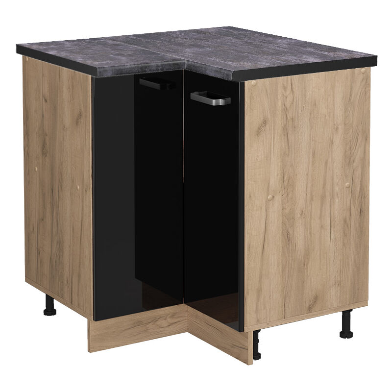 Vicco - Eckunterschrank R-line, Schwarz Hochglanz, 75.6 Cm, Ap Anthrazit