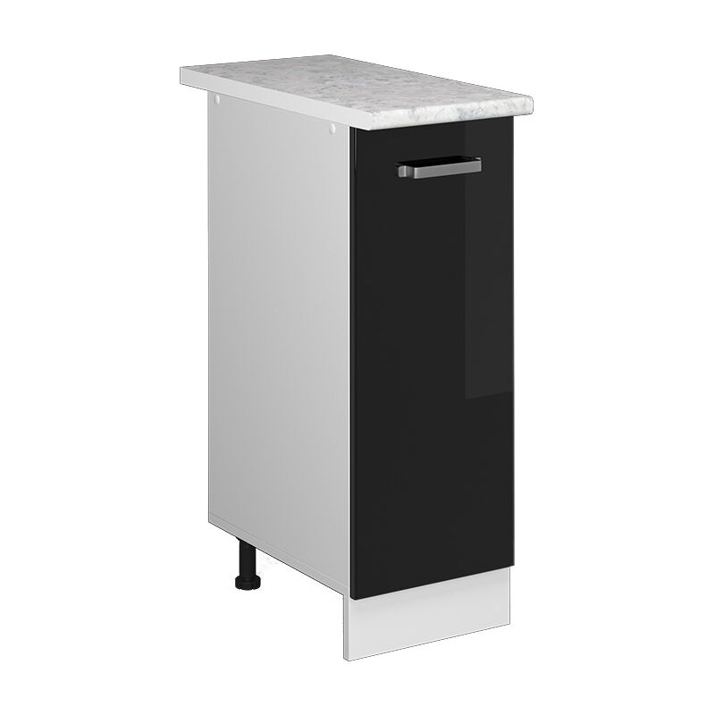 Vicco - Unterschrank R-line, Schwarz Hochglanz, 30 Cm Mit Tür, Mit Arbeitsplatte