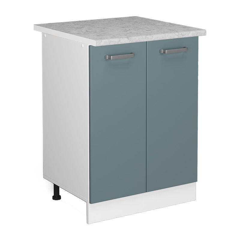 Vicco - Unterschrank R-line, Blau-grau, 60 Cm Mit Türen, Mit Arbeitsplatte
