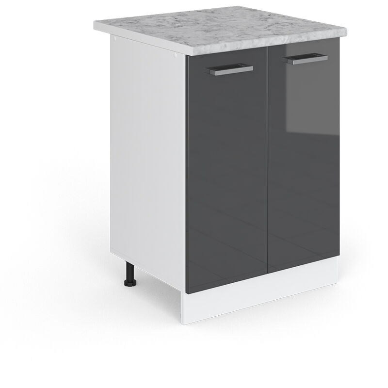 Unterschrank R-line, Anthrazit Hochglanz, 60 Cm Mit Türen, Mit Arbeitsplatte Vicco