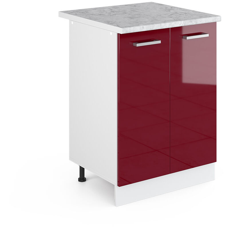 Vicco - Unterschrank R-line, Bordeaux Hochglanz, 60 Cm Mit Türen, Mit Arbeitsplatte