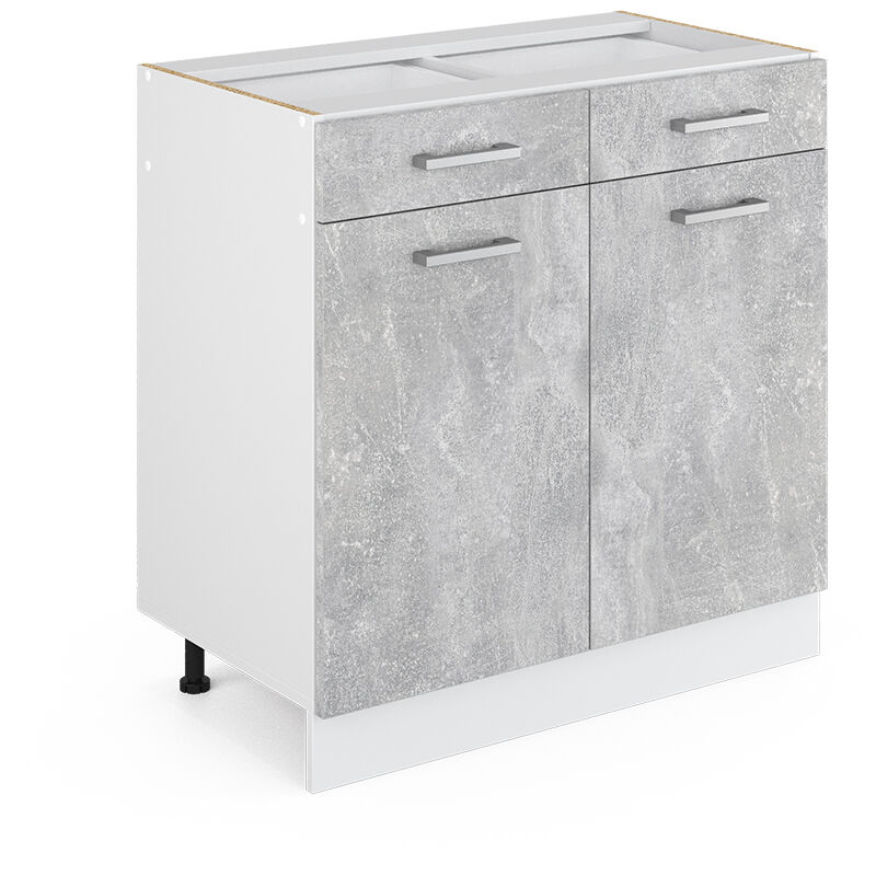 Unterschrank R-line, Beton, 80 Cm Mit Schubladen Und Türen, Ohne Arbeitsplatte, Vicco