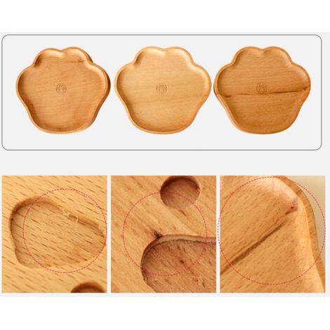 Untersetzer aus Holz – Bärenpfoten-Design für Tee oder Kaffee – Buchenholz, 10,5 x 9,5 cm – rutschfest – 1 Stück