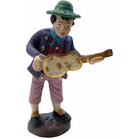 Uomo con chitarra statuetta in terracotta artigianale per presepe napoletano da h 10 cm
