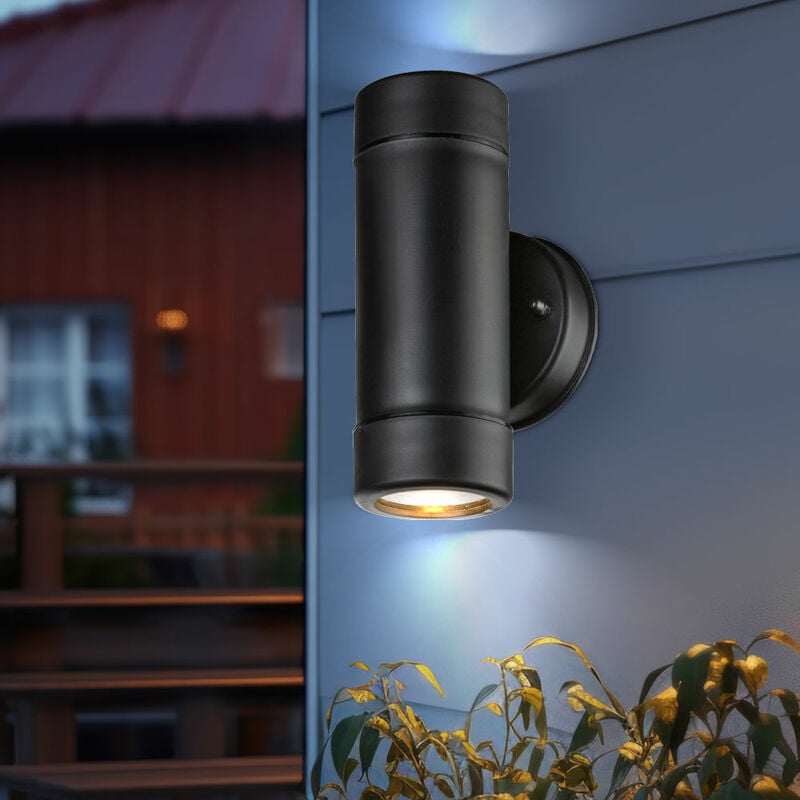 Image of Lampada da parete applique da esterno lampada da parete per casa lampada da balcone, faretto up & down 2 lampadine IP44, prese GU10, LxH 8,6x16 cm