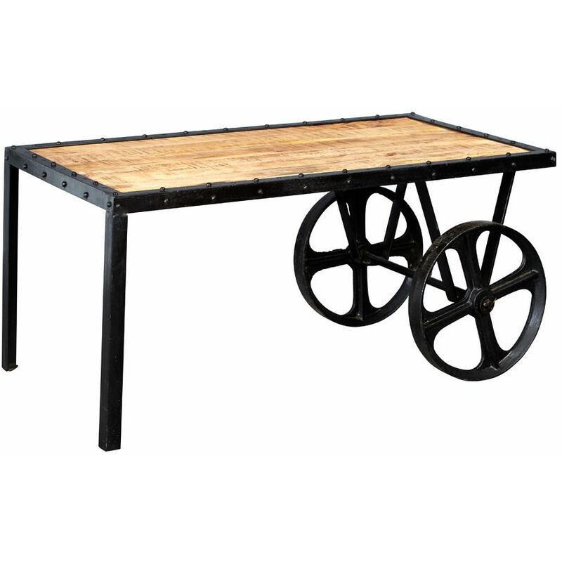 Upcycled Industrial Vintage Mintis Cart Coffee Table - Light Wood