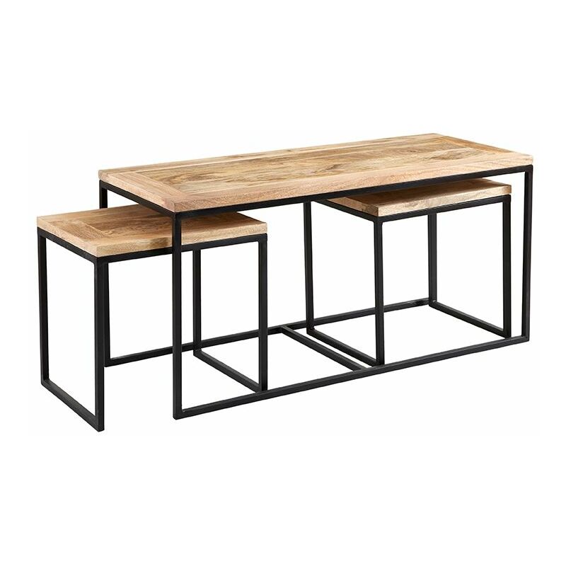 Verty Furniture - Upcycled Industrial Vintage Mintis Coffee Table Set - Light Wood