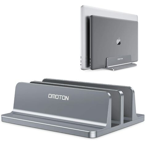 [Updated Dock Version] Vertical Laptop Stand, OMOTON Double Desktop Stand Holder with Adjustable Dock (Up to 17.3 inch), Fits All MacBook/Surface/Samsung/HP/Dell/Chrome Book (Grey)