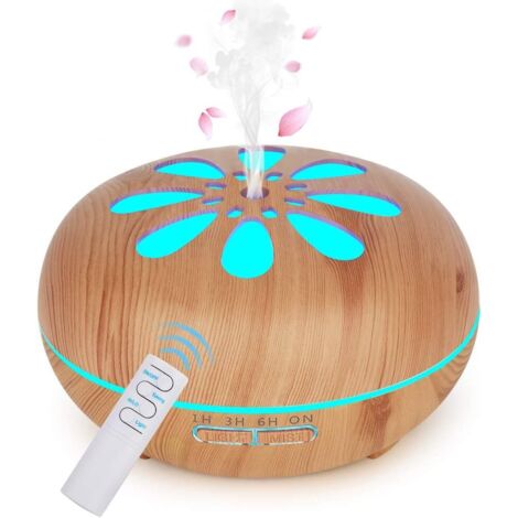 Updated Ultrasonic Air Humidifier Electric Fragrance Aroma Mist with Remote Control 7 Changing Colors Auto Shut Off Essential Oil Diffuser 550ml Dark Brown Light Brown