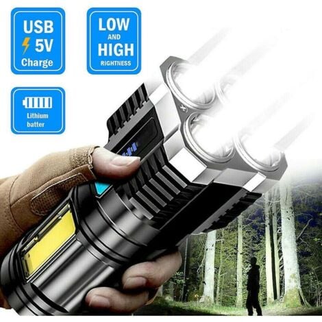 AYYQH uper Bright 10000000lm Torche Led Lampe de Poche Usb Rechargeable Tactique Lumière Chaude（argent）