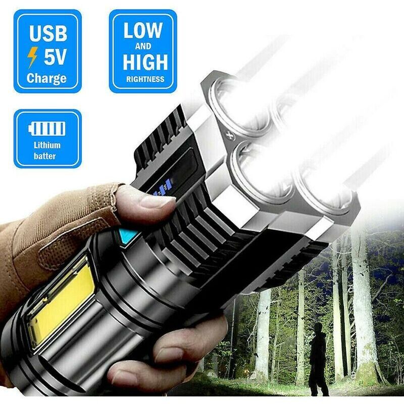 Uper Bright 10000000lm Torche Led Lampe de Poche Usb Rechargeable Tactique Lumière Chaude(argent)