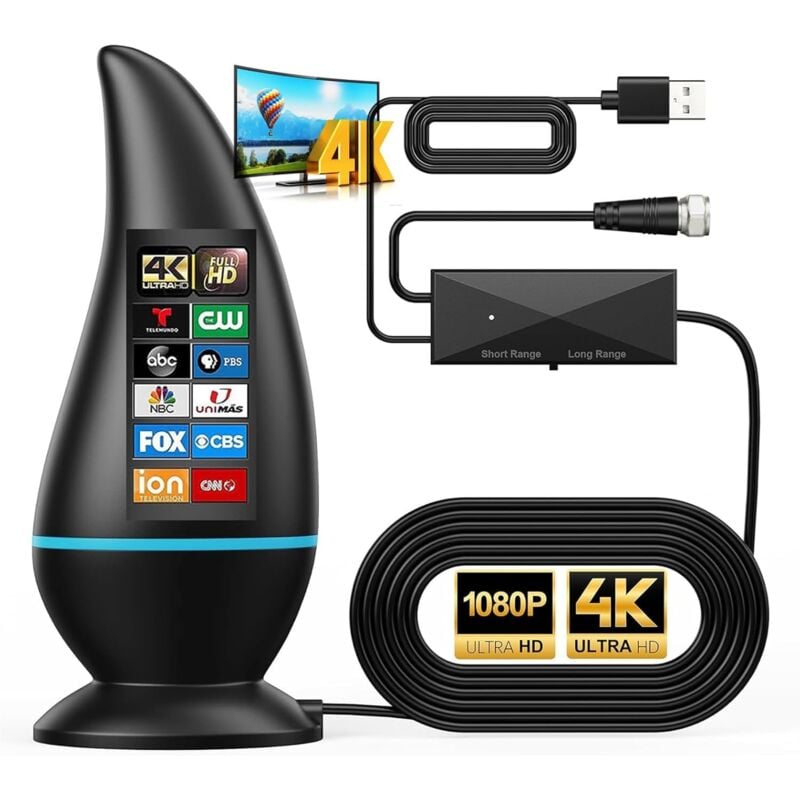 Upgrade Antenne TV, Antenne TV Intérieure Puissante TNT HD,Antenne intérieure HDTV pour TV Longue portée et réception à 360° amplificateur de Signal