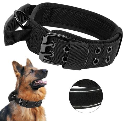 AOUGO Upgrade Tactical Dog Collar with Control Handle, Military Adjustable Padded Dog Collar for Medium Large Dogs Training (XL, Black)