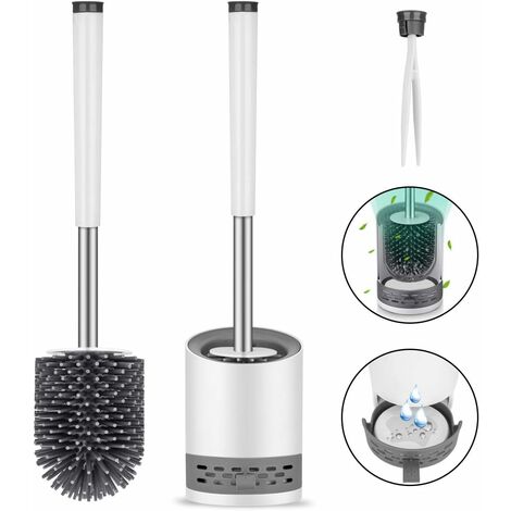 [Upgraded Design] Silicone Toilet Brush with Wall Mount & Standing Holder Stainless Steel Toilet Brush Set with Long Handle and Quick Dry Holder for Bathroom and Guest Toilet