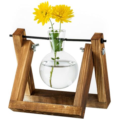 Upgraded Plant Propagation Station Bulb Vase Planter with Wooden Stand Indoor Glass Flower Pot for Centerpiece Vintage Decoration Home Office Accessories, 1 Bulb