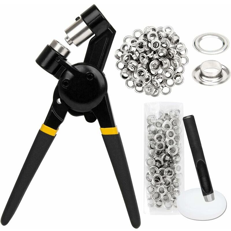 Hoopzi - Upgraded Portable Eyelet Punch Kit Handheld Grommets Punch Pliers Eyelets Setter with 3/8 inch (10mm) Silver Grommets & Hollow Hole Manual