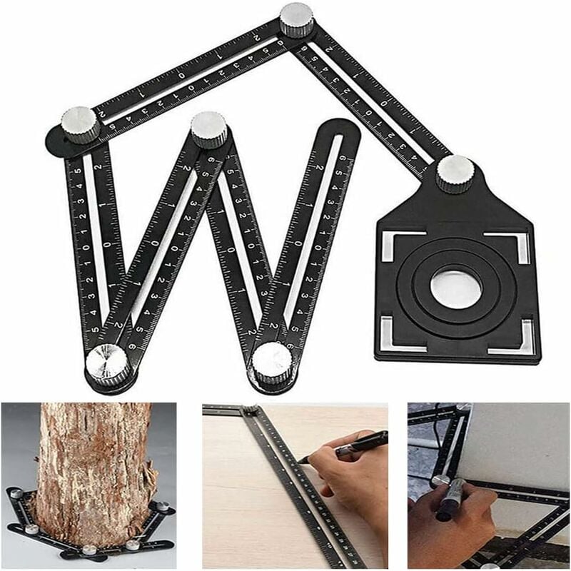 Upgraded Version Multi Angle Ruler Adjustable Fold Aluminum Alloy Angleizer Template Tool Drill Guide Opening Ceramic Tile Hole Punch Locator Set for