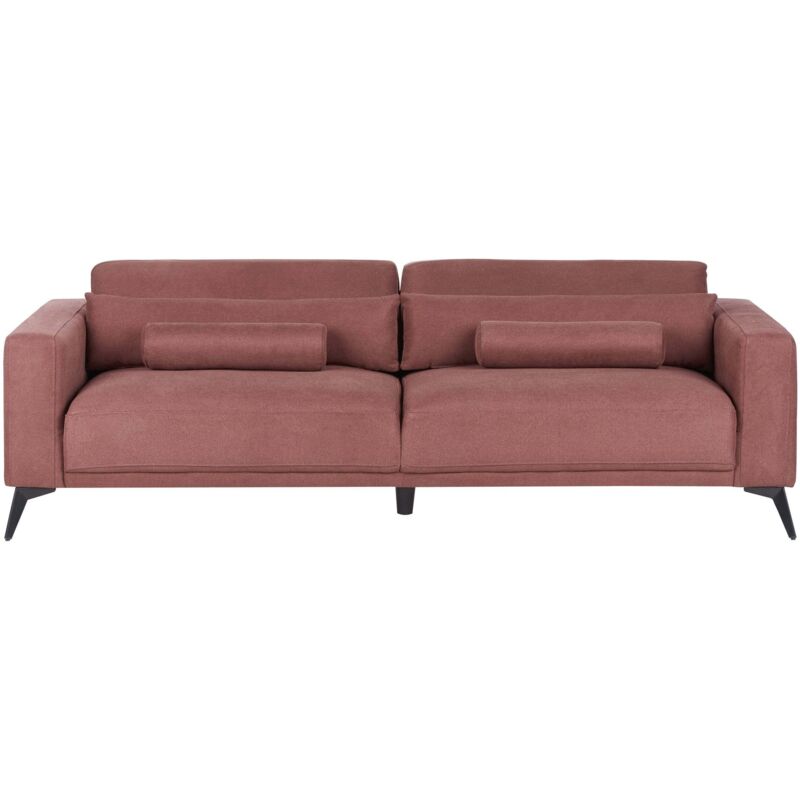 Beliani Upholstered 3 Seater Sofa Adjustable Backrest Height Fabric Burgundy Ange