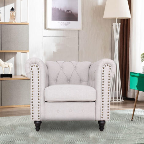 Upholstered Armchair with Nailhead Trim - Light Grey