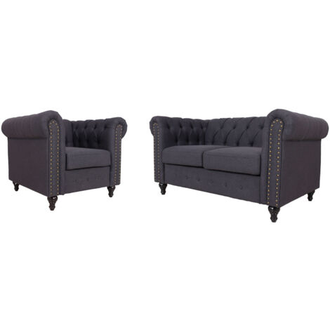 Upholstered Armchair with Nailhead Trim Set of 2 - Dark Grey