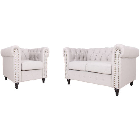 Upholstered Armchair with Nailhead Trim Set of 2 - Light Grey