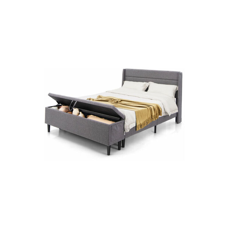 Upholstered Bed Frame With Ottoman Bench Modern Storage Bed Base
