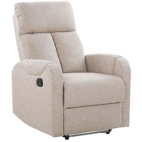 Upholstered Fabric Recliner Chair White LED Lights USB Port Armchair Beige Somero