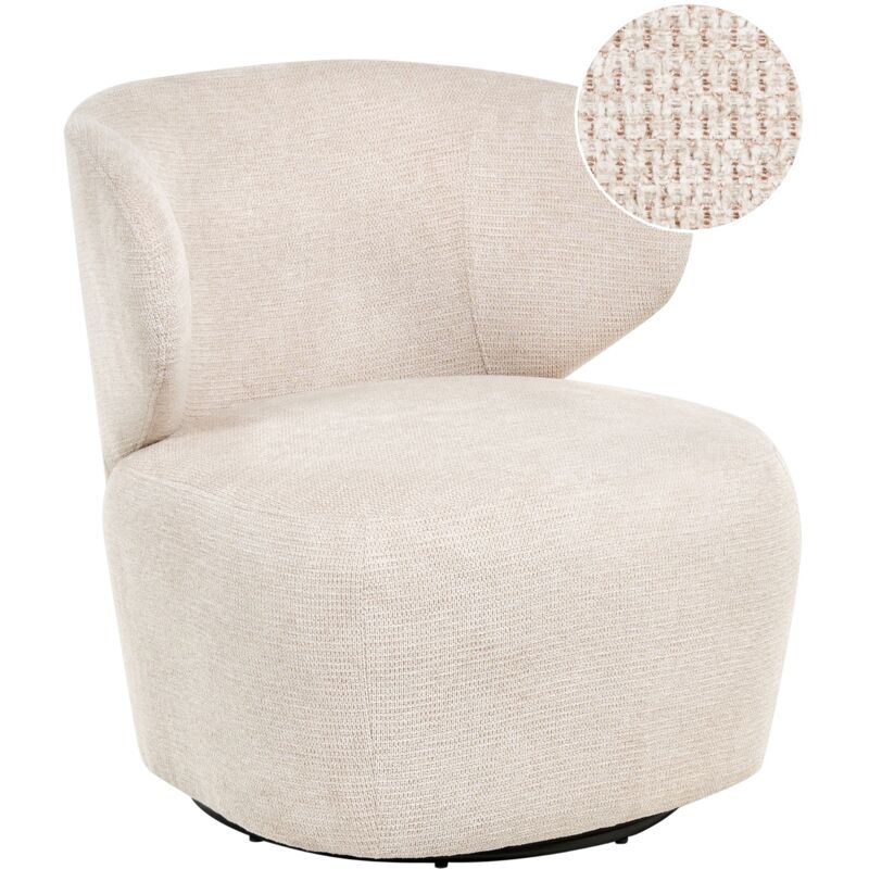 Beliani - Upholstered Occasional Accent Armchair Curved Backrest Swivel Frame Modern Seat Beige Alvdal