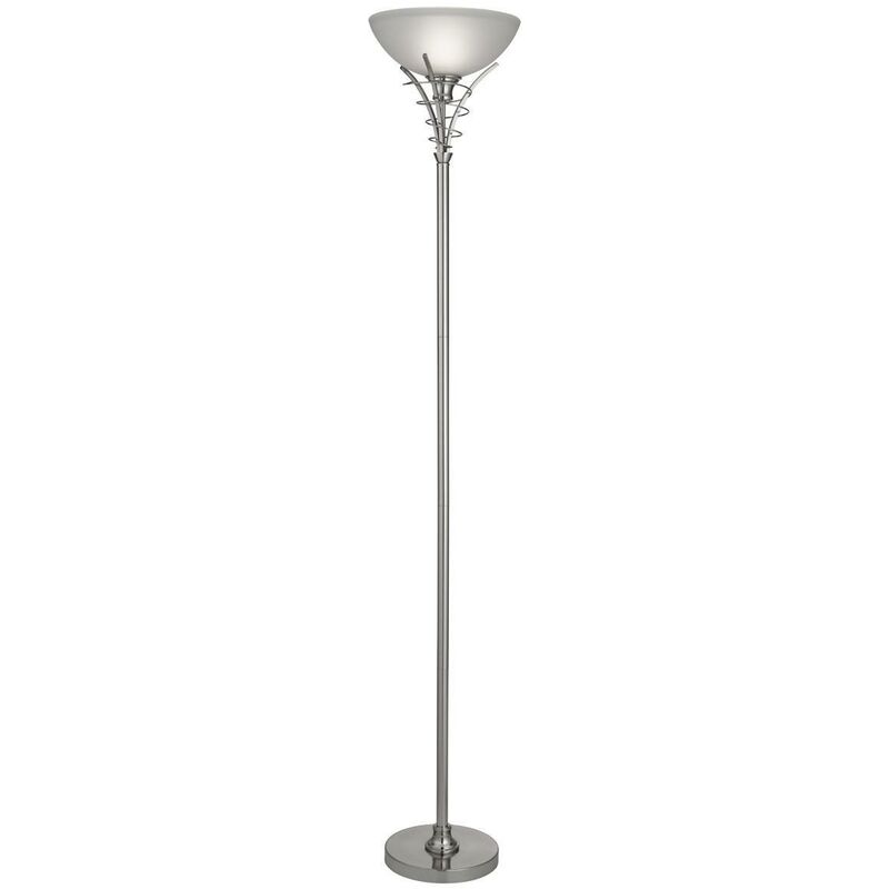 Linea - 1 Light Floor Lamp Uplighter Satin Silver and Opal Glass, E27 - Searchlight