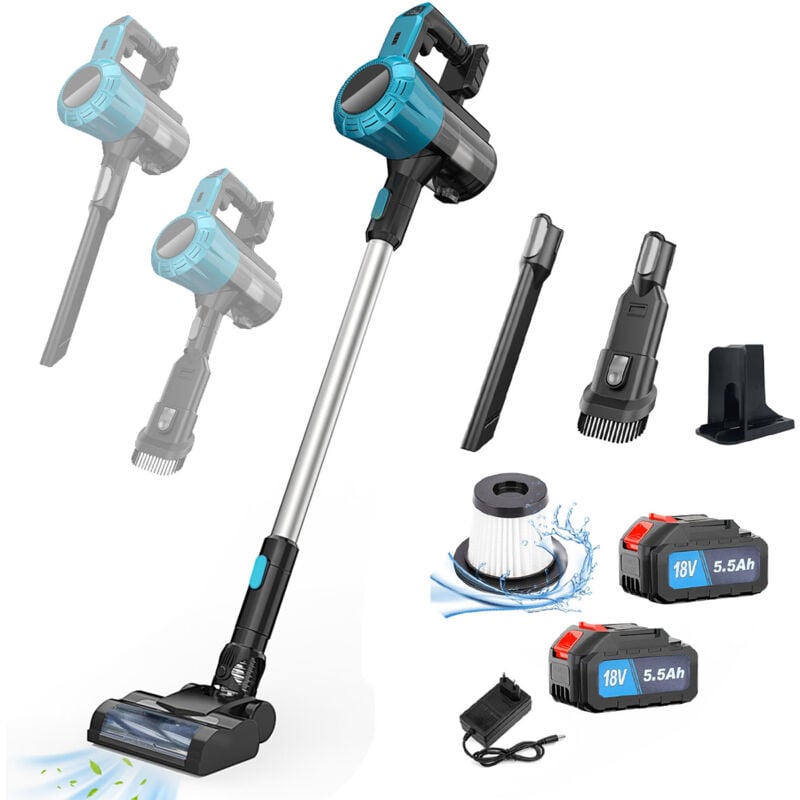 Pedony - Upright Vacuum Cleaners, 3 in 1 Cordless Handheld Vacuum Cleaner for Carpet, Pet Hair + 2 x 5.5A Batteries + Charger, Compatible with Makita