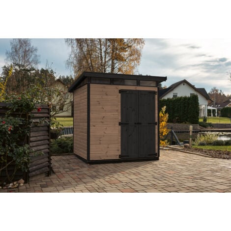Upyard Abri de Jardin Strongbox L - Robuste Cabane à Outils en Bois avec Fondation WPC Résistante à l'humidité et Toit en Plastique résistant, 203x163 cm, Brun