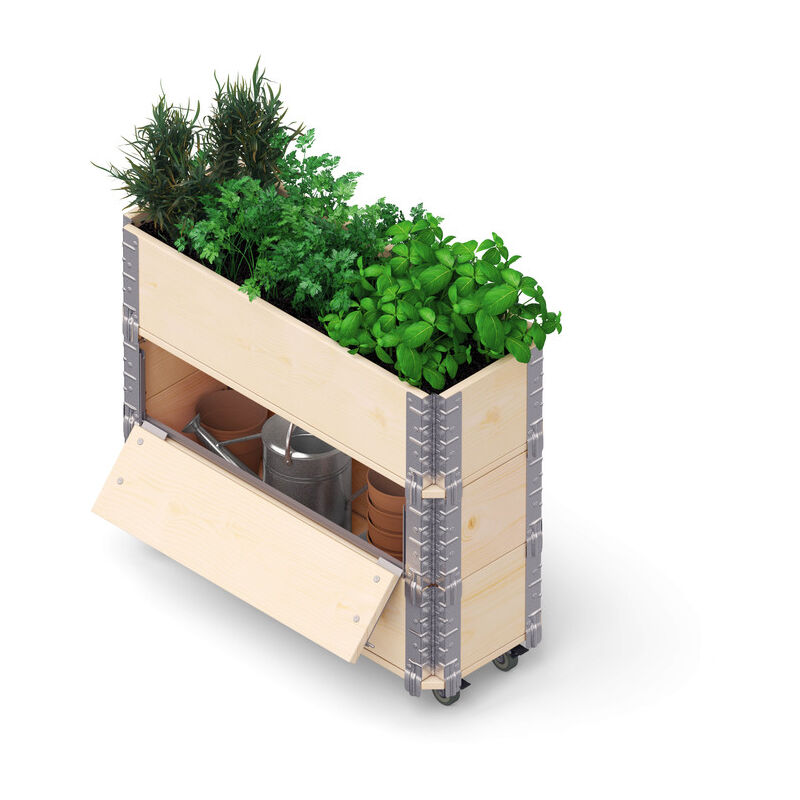 Upyard HerbsBox Advanced - bac à herbes avec roulettes et rangement, 80x30 cm, bois naturel