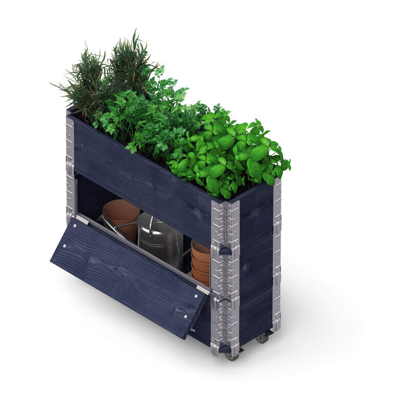HerbsBox Advanced - bac à herbes avec roulettes et rangement, 80x30 cm, noir - Upyard
