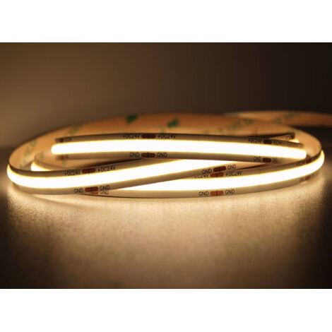 UQS-COB-12W-WW-12V-5m: Tira LED COB profesional, 12 W, 480 chips/m, CRI 90, 12 V, blanco cálido, 3000 K, IP20, 5 m