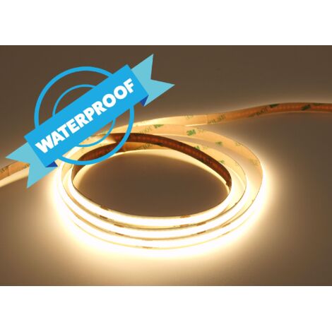 UQS-COB-8W-NW-WP-12V-5m : Ruban LED COB professionnel, 8 W, 320 LED/m, IRC  90, 12 V, blanc chaud 4 000 K, IP65, 5 m