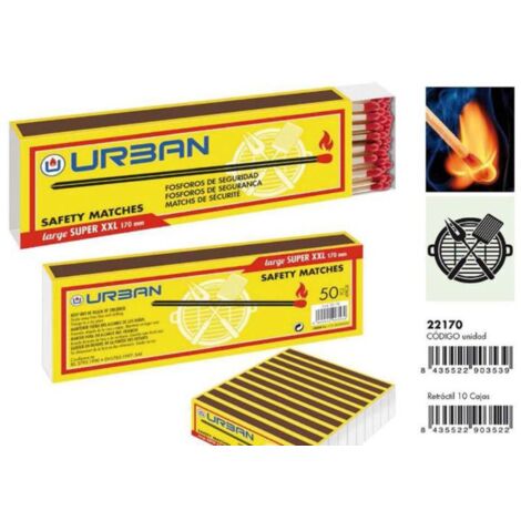 URBAN cerillas fosforos 17 cm  caja 50 , Cerillas fósforos 1 cmFabricadas con material de alta calidadIdeal para encender cuando necesita lejaníaSistema de seguridad