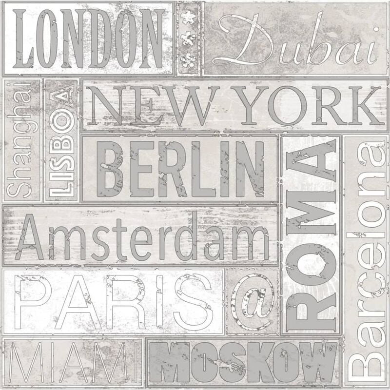 

Papel pintado nombres de ciudades gris y blanco - Gris - Urban Friends&coffee