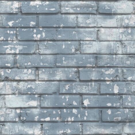 main image of "Urban Friends & Coffee Wallpaper Bricks Blue and White - Blue"