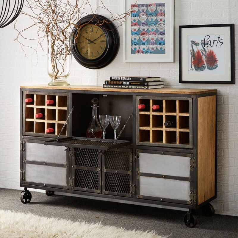 Verty Furniture - Urban Industrial Bar Cabinet - Medium Wood