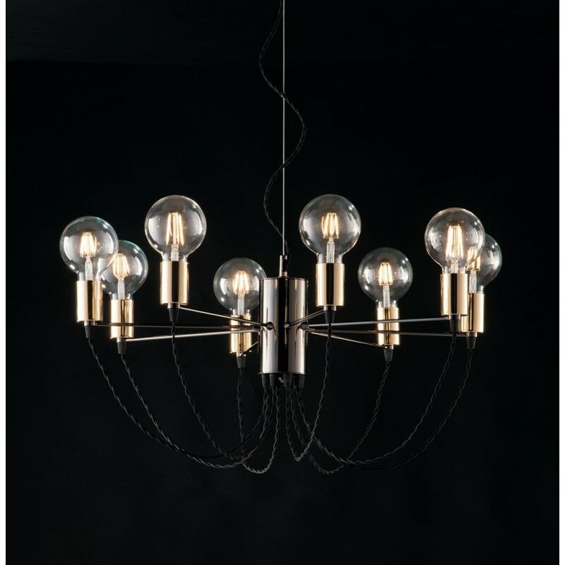 Urbaner industrieller Kronleuchter aus Eisen schwarz verchromt 8 Lichter 68 cm