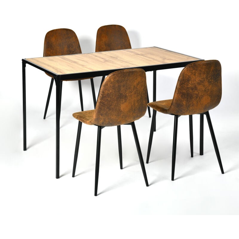 Ensemble de table et 4 chaises style industriel effet bois - Urban Meuble