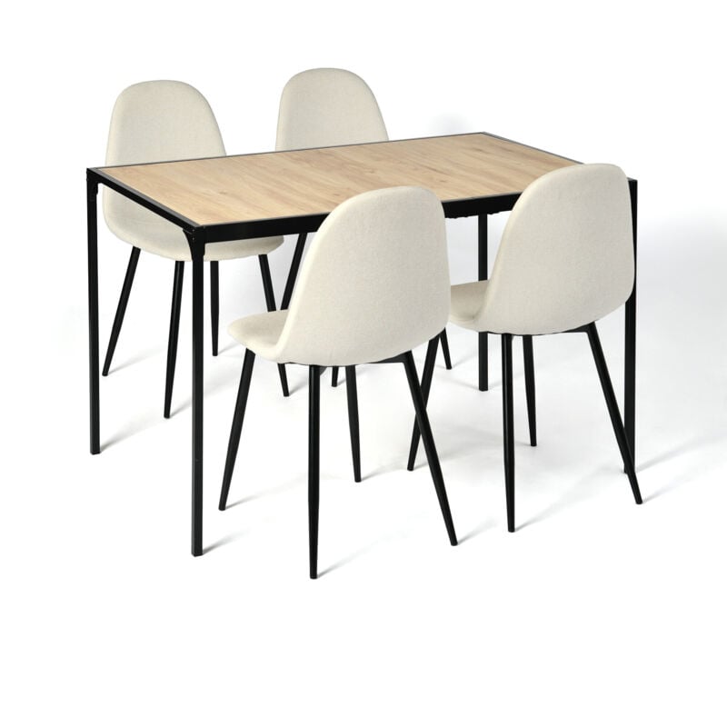 Ensemble de table et 4 chaises effet bois, blanc et noirs - Urban Meuble